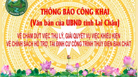 Thông báo về chấm dứt việc thụ lý, giải quyết vụ việc khiếu kiện về chính sách hỗ trợ, tái định cư công trình thủy điện Bản Chát